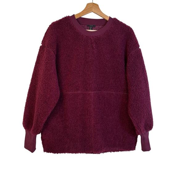 COS Oversized Teddy Fleece Sweatshirt Size XS Wool Blend Burgundy Crew Neck - Picture 2 of 13